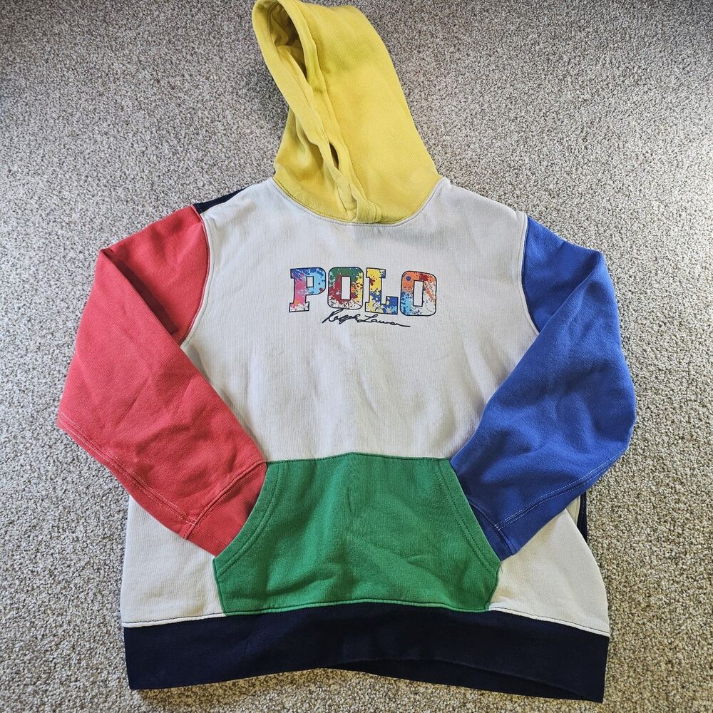 Polo Ralph Lauren Sweatshirt Youth XL Blue Label Pullover Colorblock Hoodie Y2K